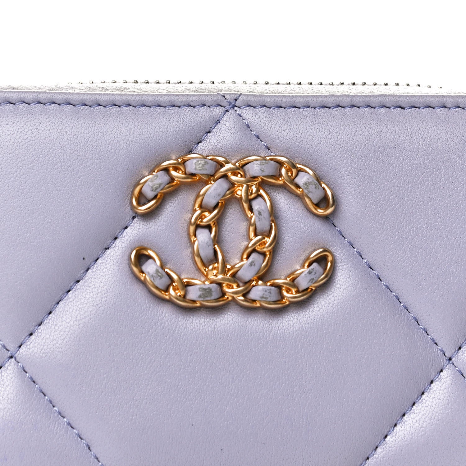 Chanel Lambskin Quilted Chanel 19 Zip Around Coin Purse Wallet Light Purple 11 of 12