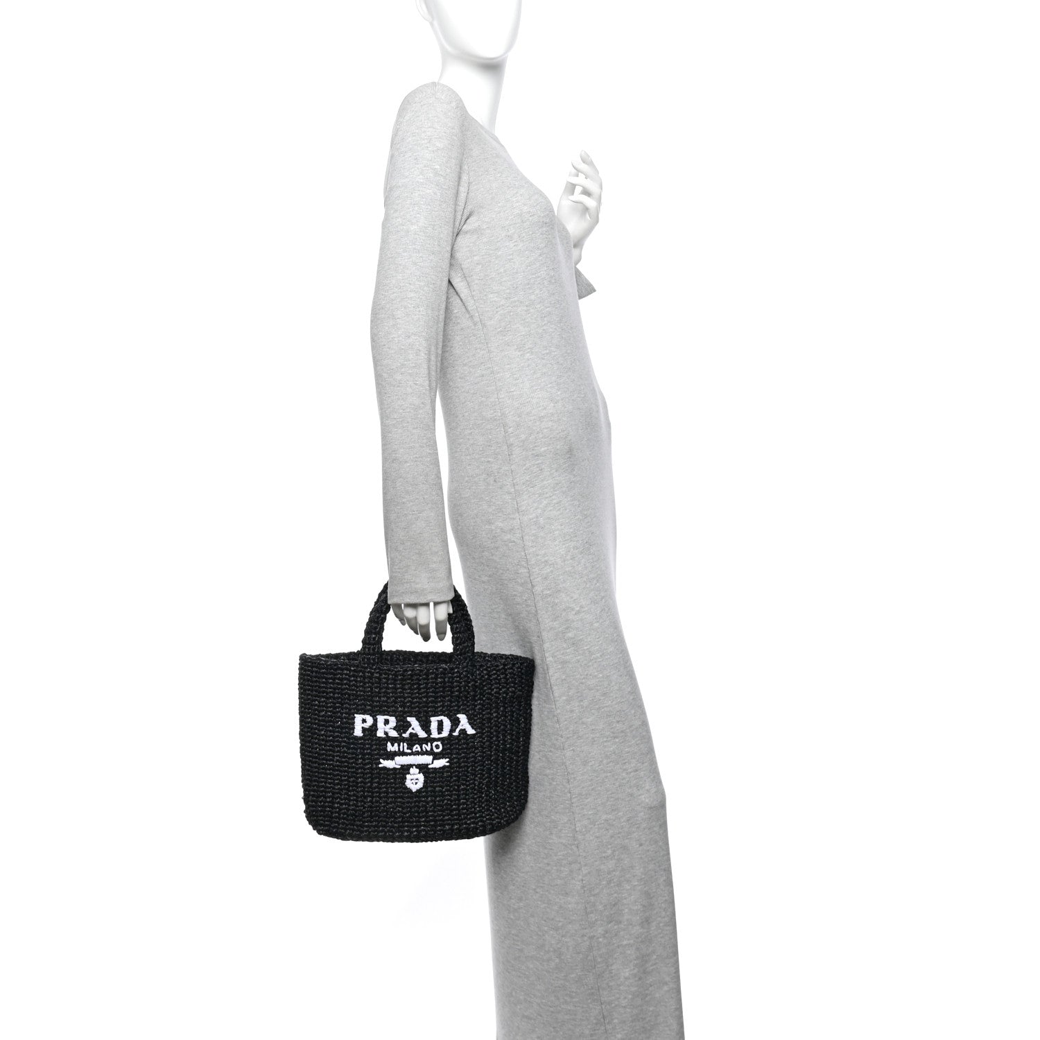 Prada Yarn Raffia Effect Crochet Small Logo Tote Black 2 of 9
