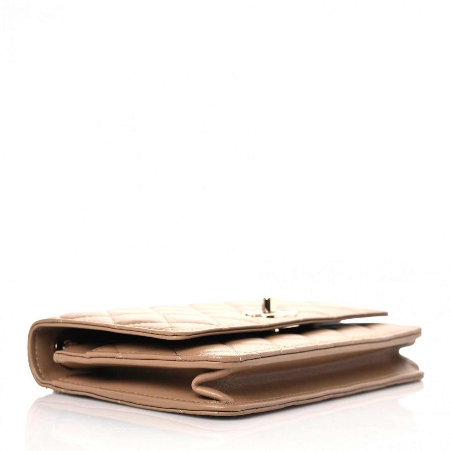 Lambskin Quilted Trendy CC Wallet On Chain WOC Beige