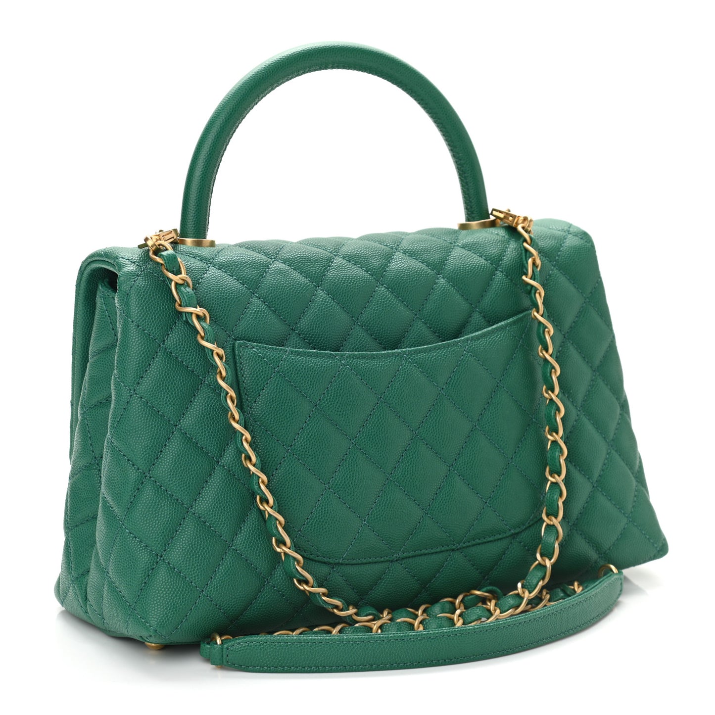 Caviar Quilted Small Coco Handle Flap Green