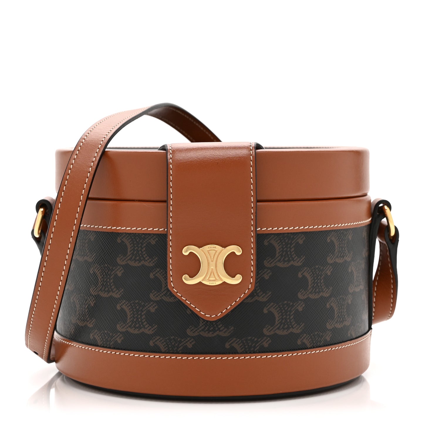 Calfskin Triomphe Canvas Medium Tambour Bag Tan