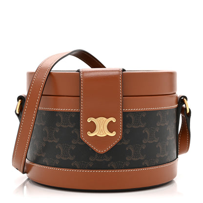 Celine Calfskin Triomphe Canvas Medium Tambour Bag Tan 1 of 10