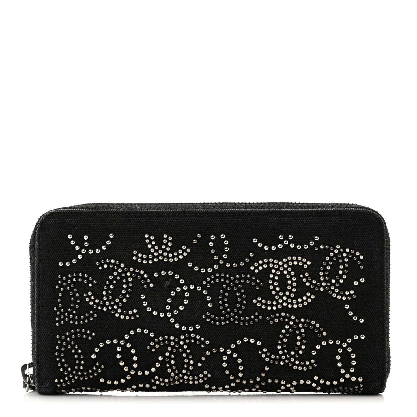 Canvas Studded CC Gusset Zip Around Wallet Black