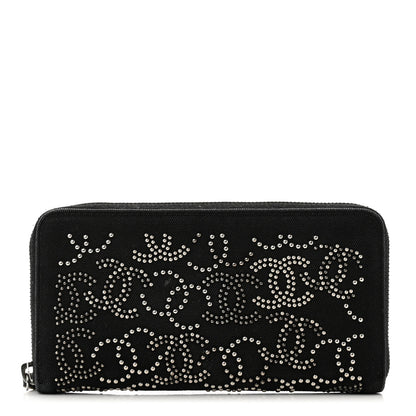 Chanel Canvas Studded CC Gusset Zip Around Wallet Black 1 of 12