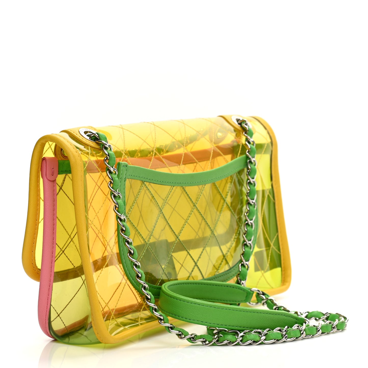 PVC Lambskin Stitched Medium Coco Splash Flap Yellow Green Pink