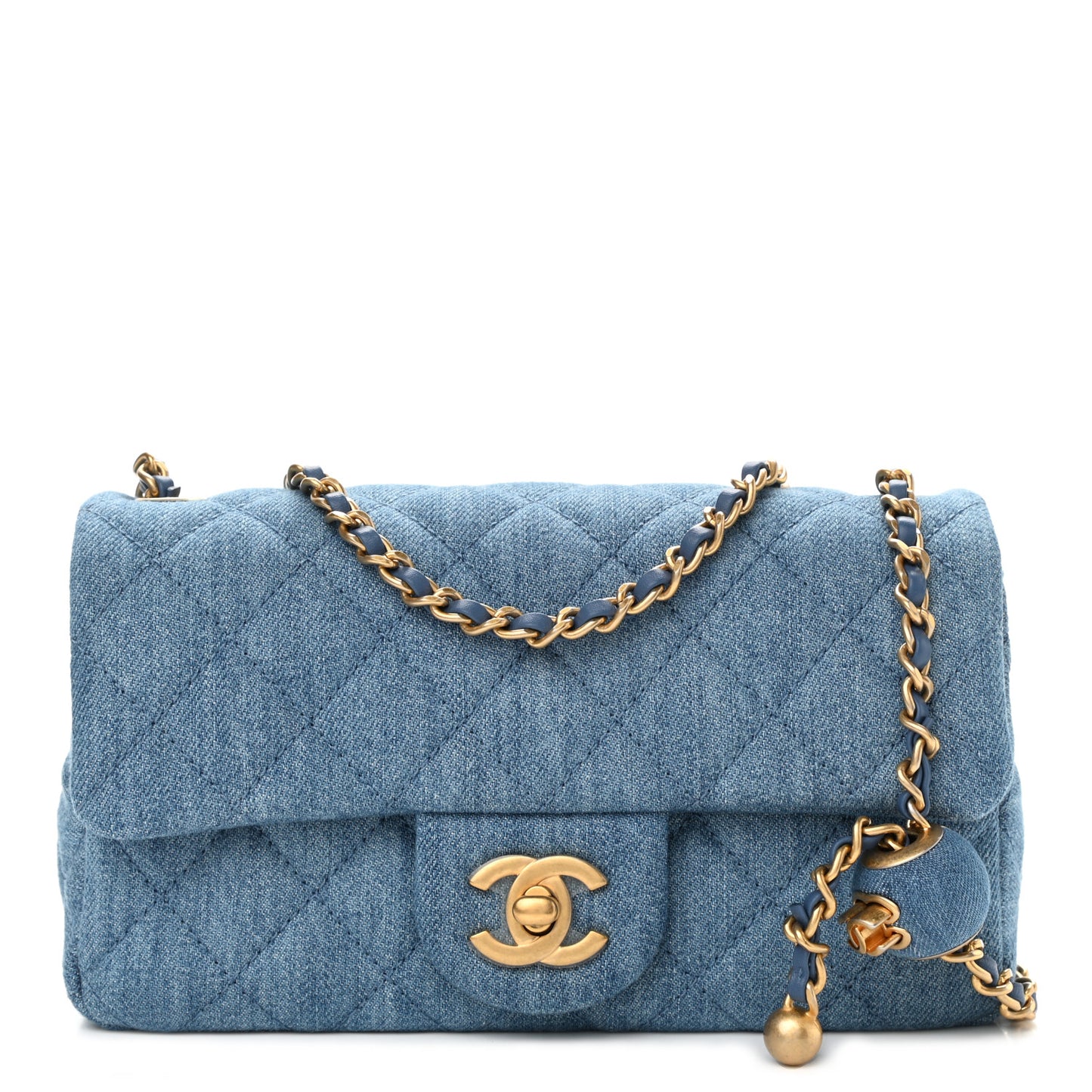 Denim Quilted Mini Pearl Crush Rectangular Flap Blue