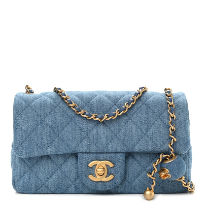 Chanel Denim Quilted Mini Pearl Crush Rectangular Flap Blue 1 of 11