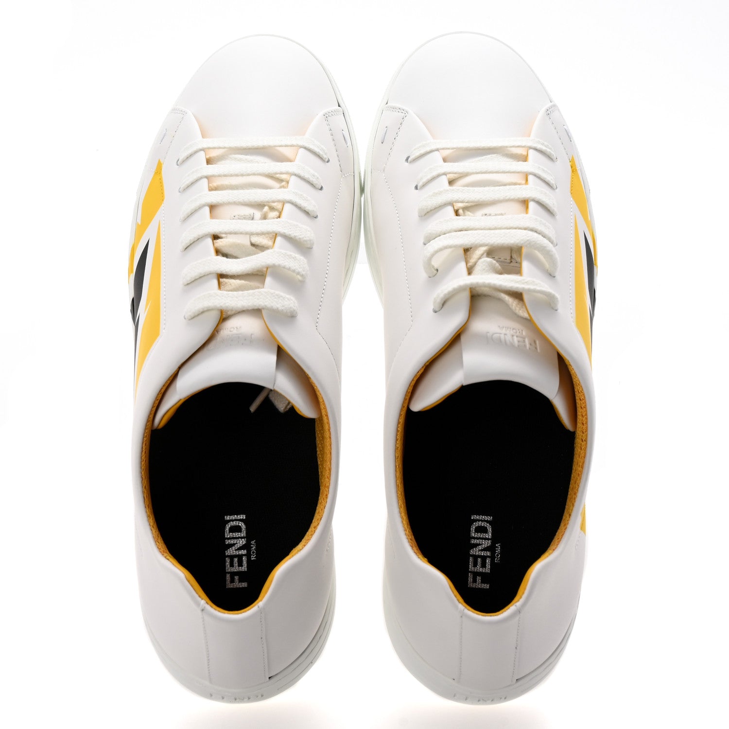 Fendi Calfskin Bugs Eye Print Mens Low Top Sneakers 9 White Giallo Black 2 of 10