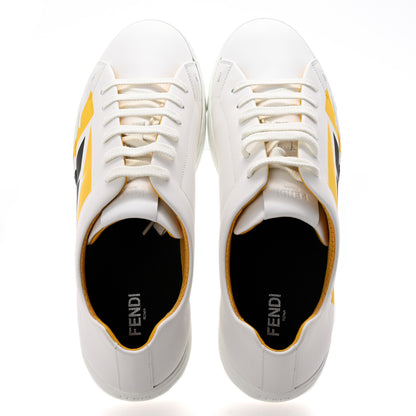 Fendi Calfskin Bugs Eye Print Mens Low Top Sneakers 9 White Giallo Black 2 of 10