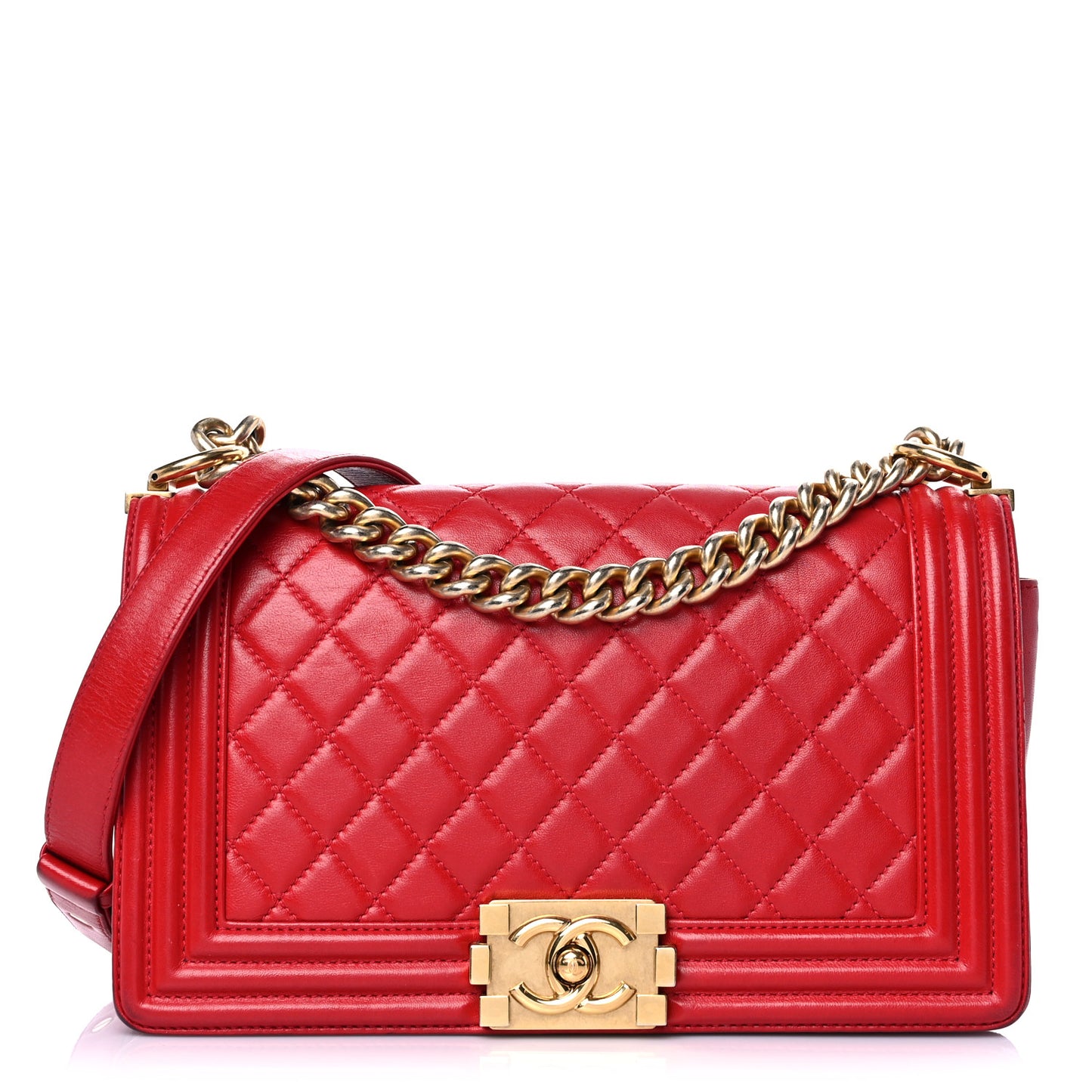 Lambskin Quilted Medium Boy Flap Red