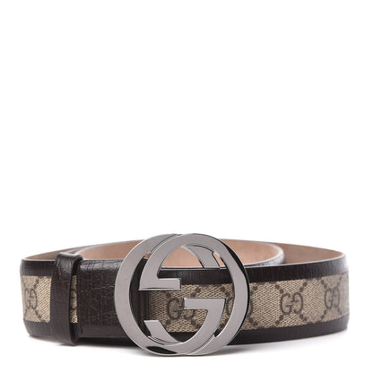 Gucci GG Supreme Monogram Niagara Lux Calfskin Interlocking G 40mm Belt 105 42 Beige Ebony Cocoa 1 of 6