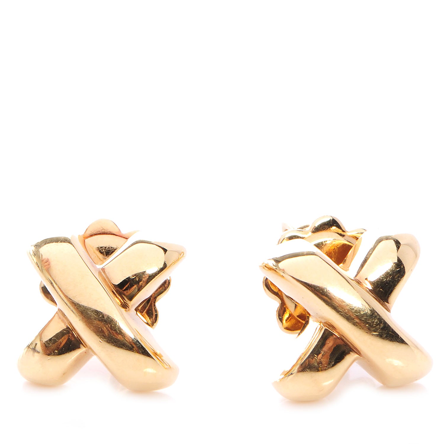 Tiffany 18K Yellow Gold 7.5mm Cross Stitch Earrings 1 of 6