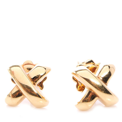 Tiffany 18K Yellow Gold 7.5mm Cross Stitch Earrings 1 of 6