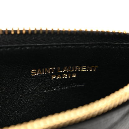 Saint Laurent Grain De Poudre Matelasse Chevron Monogram Fragments Zippered Card Case Black 6 of 8