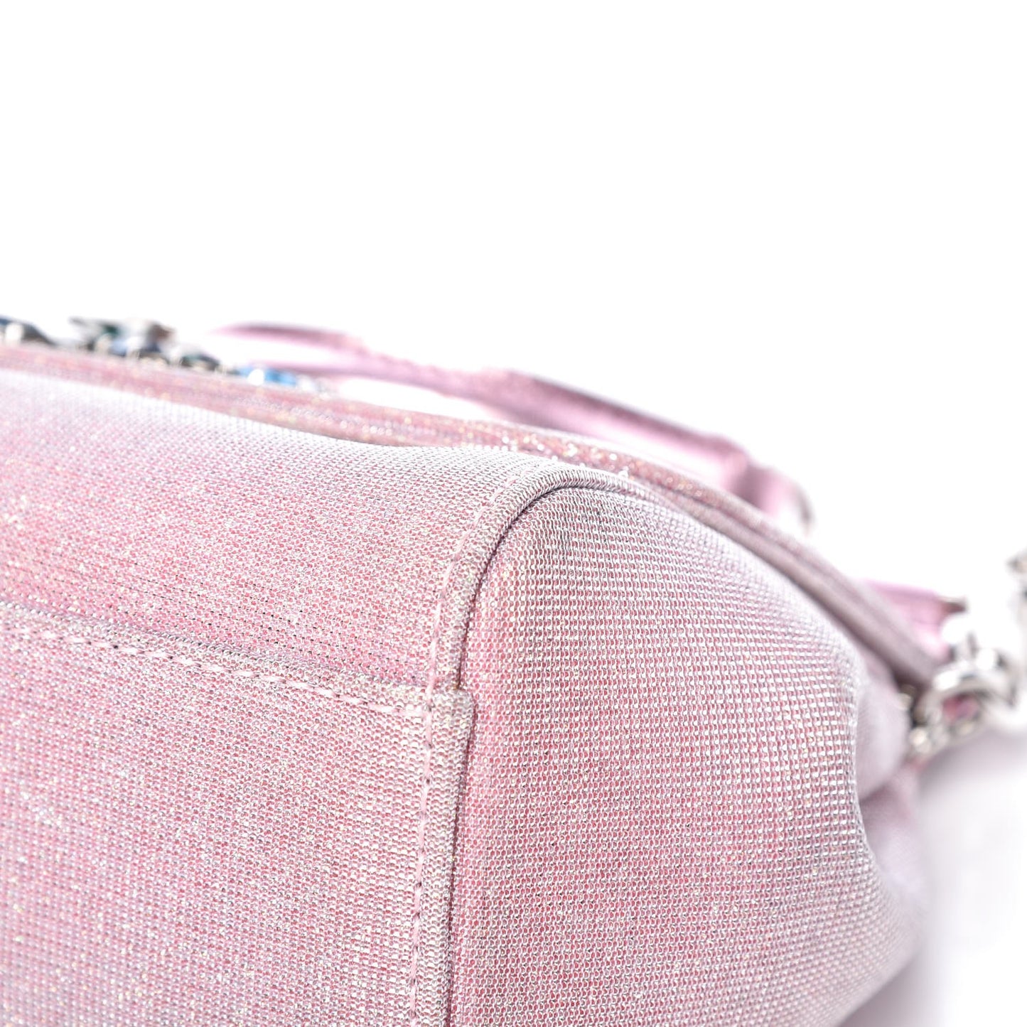 Metallic Lurex Fabric Crystal Mini Miss Sicily Shoulder Bag Pink