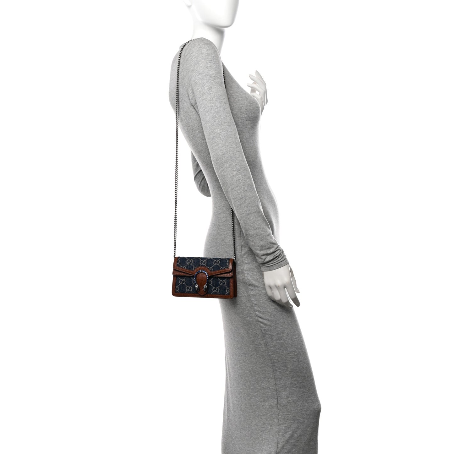 New Denim GG Monogram Dollar Calfskin Enamel Super Mini Dionysus Shoulder Bag Blue Tea Cuir Epilog Electric Blue