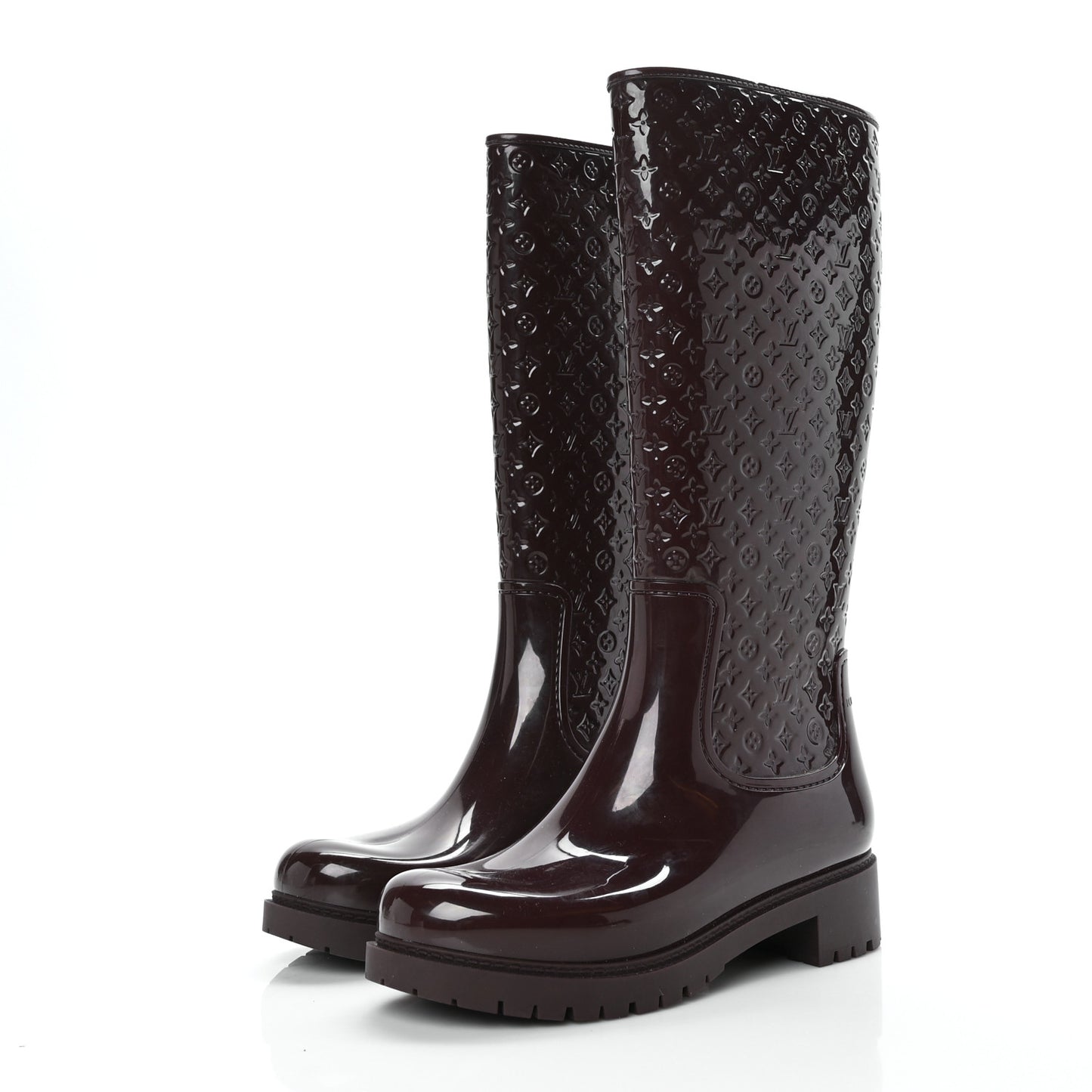 Rubber Embossed Monogram Splash Rain Boots 38 Burgundy