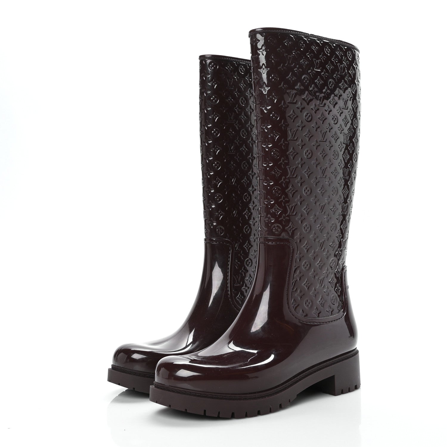 Louis Vuitton Rubber Embossed Monogram Splash Rain Boots 38 Burgundy 3 of 9