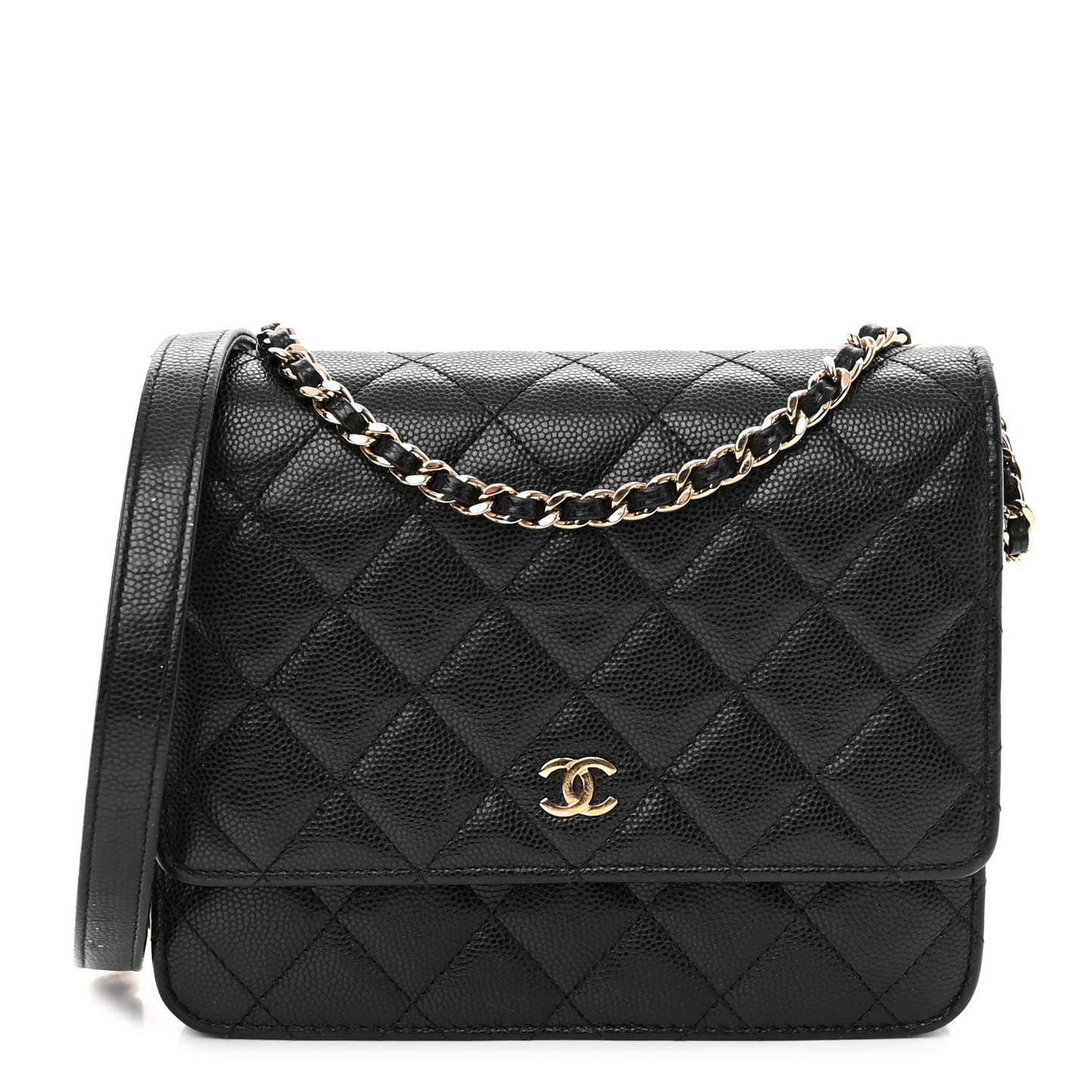Caviar Quilted Square Wallet On Chain WOC Black