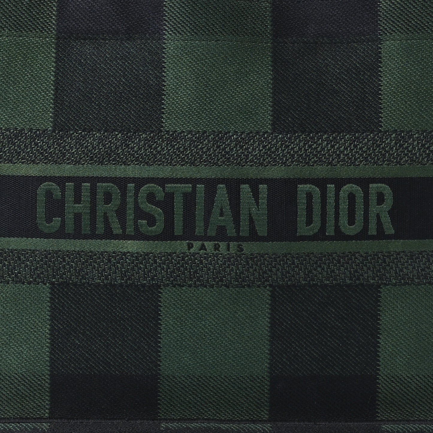 Canvas Embroidered Medium Checkered Book Tote Black Green