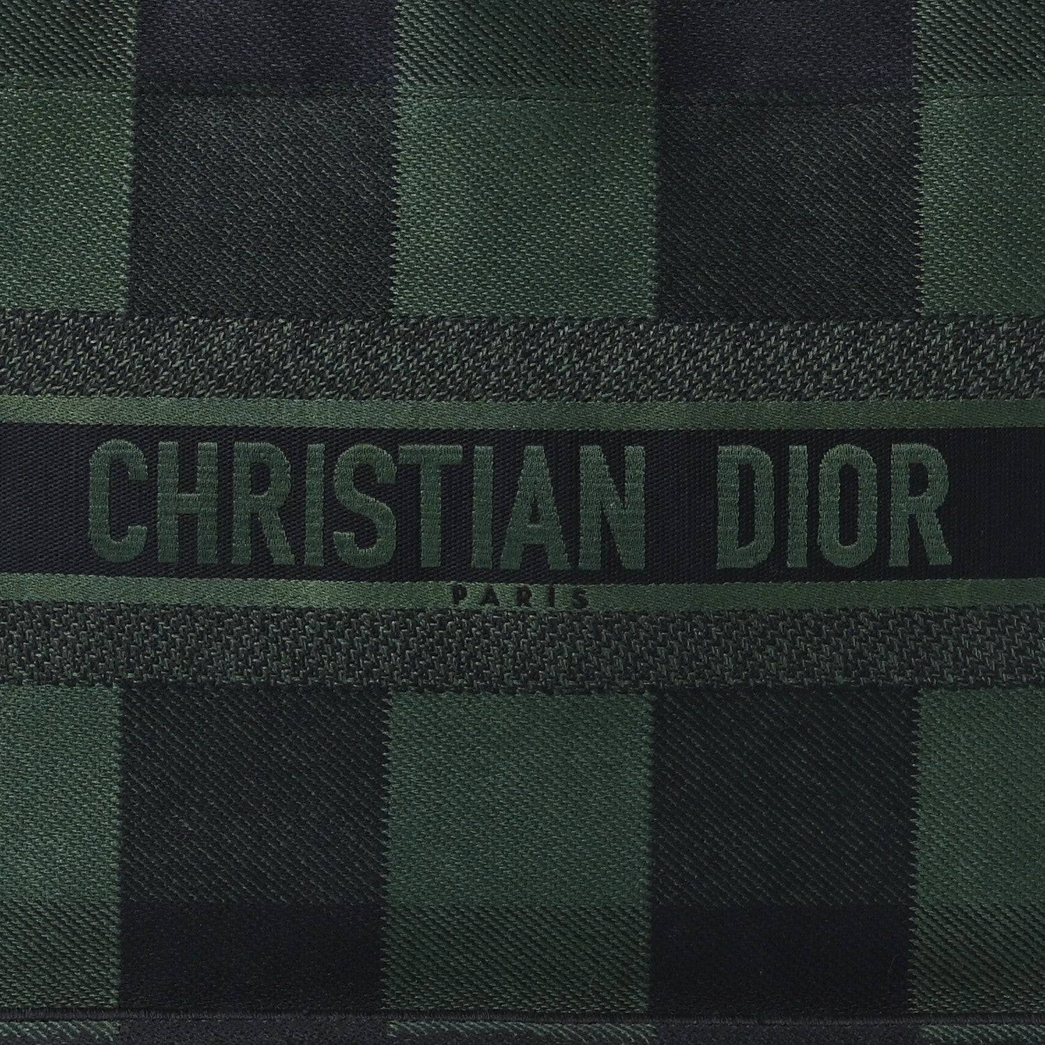 Christian Dior Canvas Embroidered Medium Checkered Book Tote Black Green 7 of 10