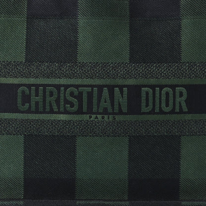 Christian Dior Canvas Embroidered Medium Checkered Book Tote Black Green 7 of 10