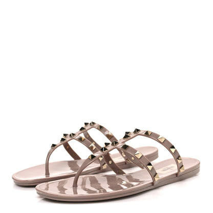 Valentino Garavani PVC Jelly Rockstud Caged Flat Thong Sandals 40 Poudre 4 of 9