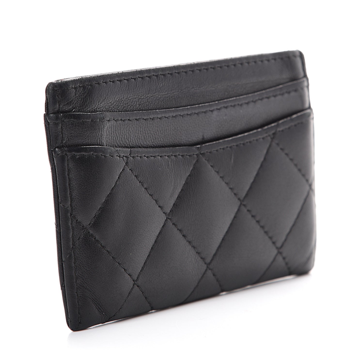 Lambskin Quilted Card Holder Black