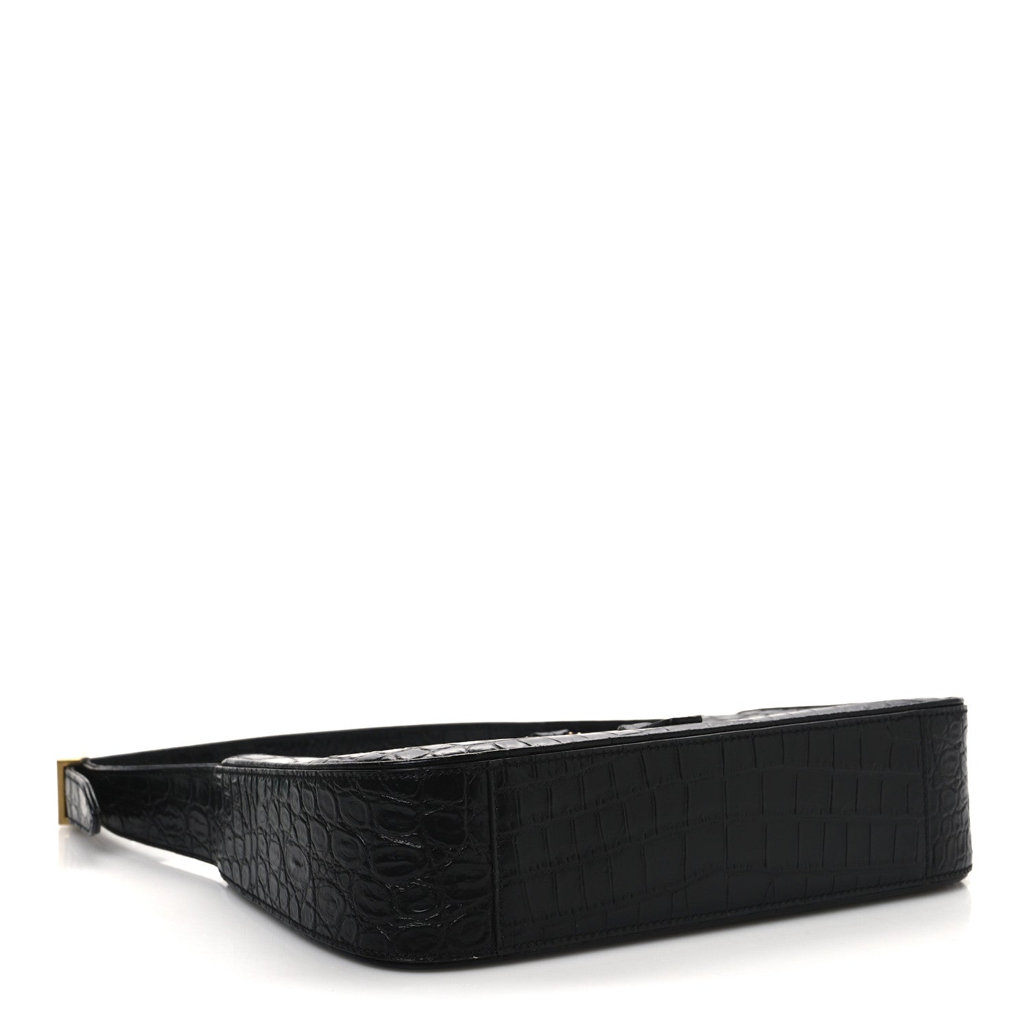 Saint Laurent Calfskin Crocodile Embossed Le 5 A 7 Hobo Black 4 of 10