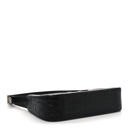 Saint Laurent Calfskin Crocodile Embossed Le 5 A 7 Hobo Black 4 of 10