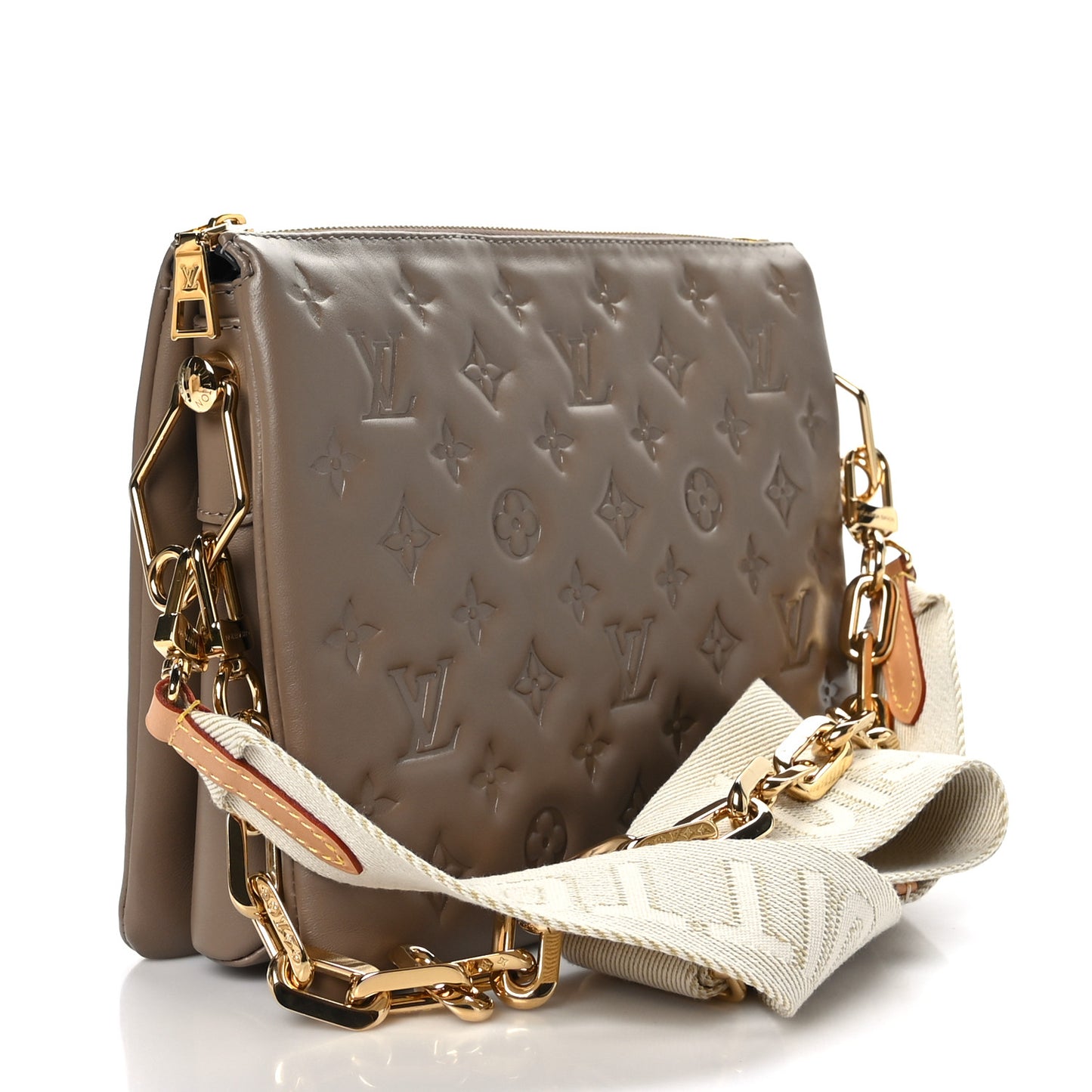 Lambskin Embossed Monogram Coussin PM Taupe