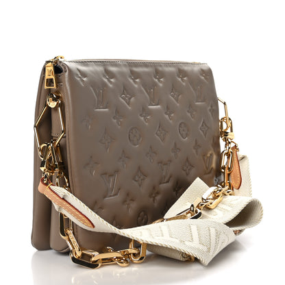 Louis Vuitton Lambskin Embossed Monogram Coussin PM Taupe 3 of 8