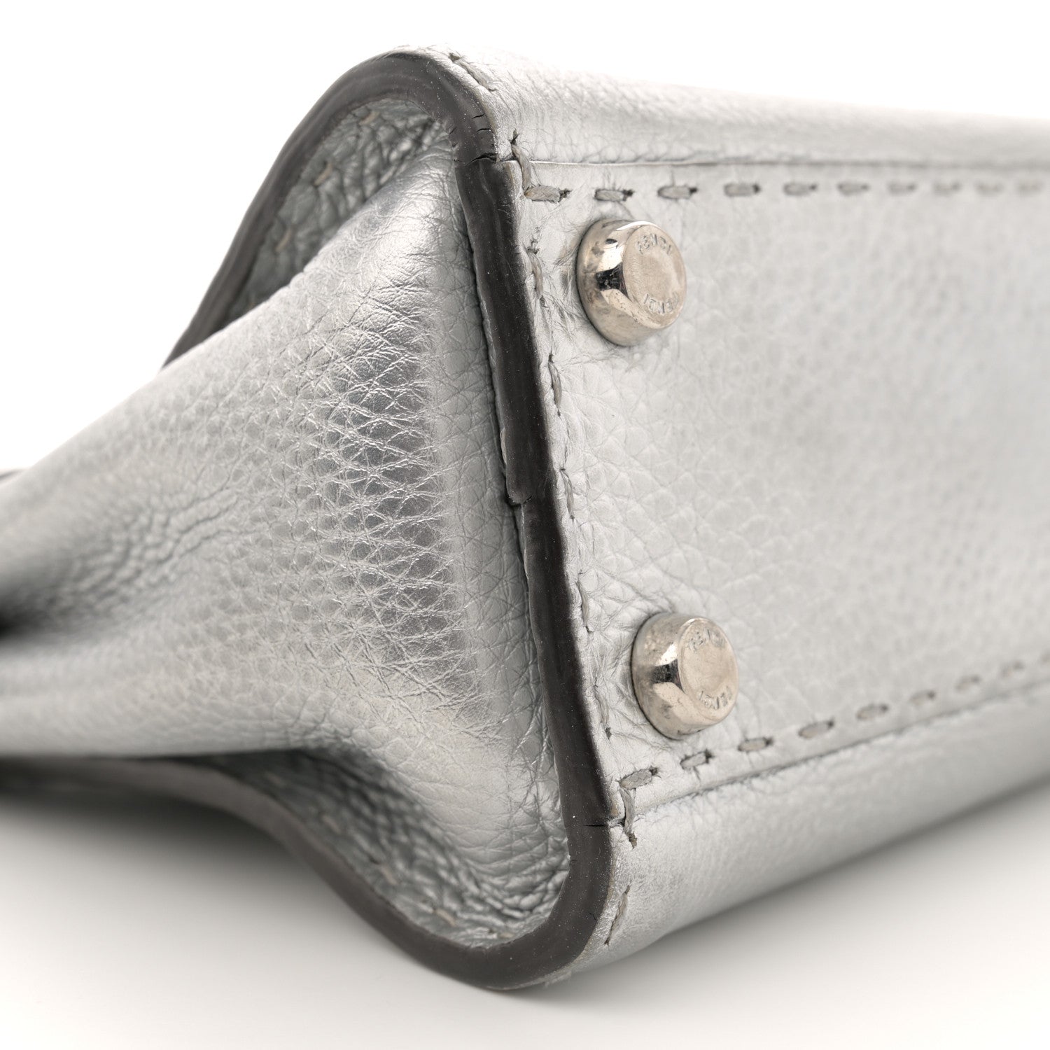 Fendi Cuoio Romano Lux Selleria Mini Peekaboo Iconic Satchel Argento 9 of 15