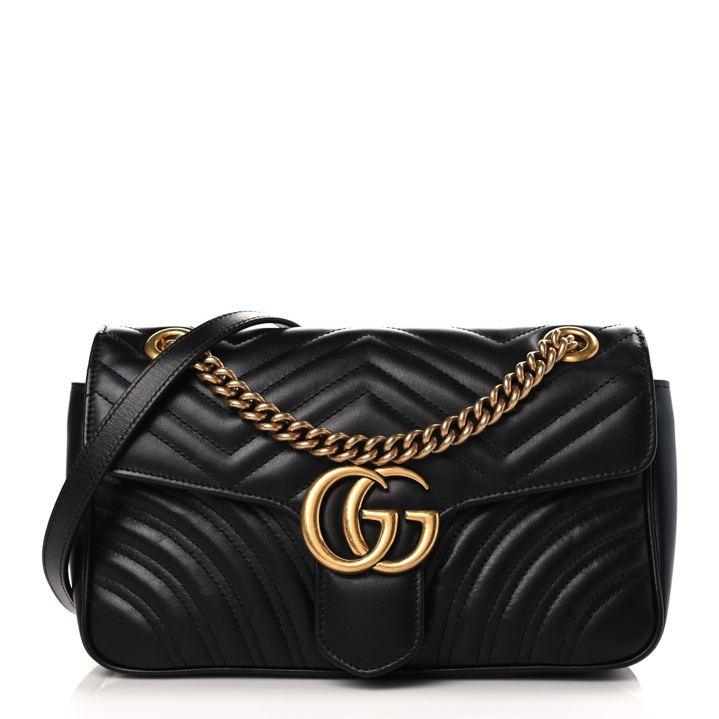 Calfskin Matelasse Small GG Marmont Shoulder Bag Black