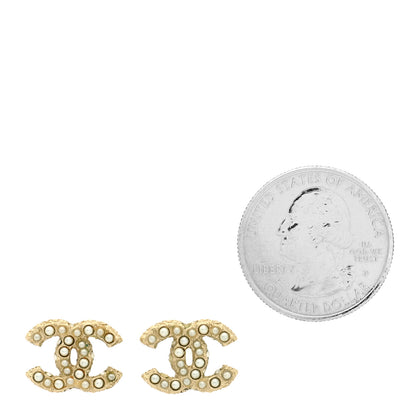 Chanel Pearl Crystal CC Earrings Light Gold 2 of 4