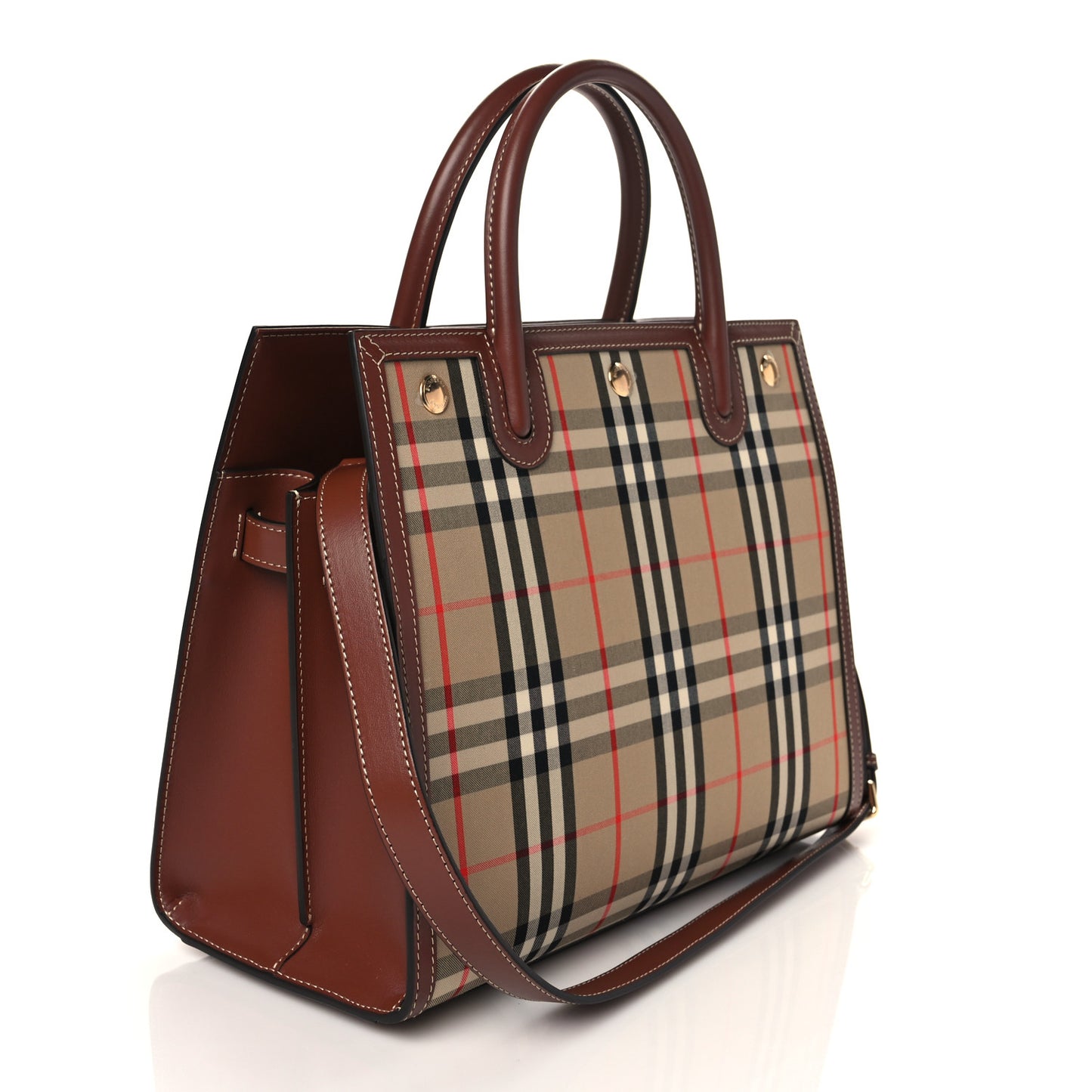 Calfskin Vintage Check Two Handle Title Bag Archive Beige