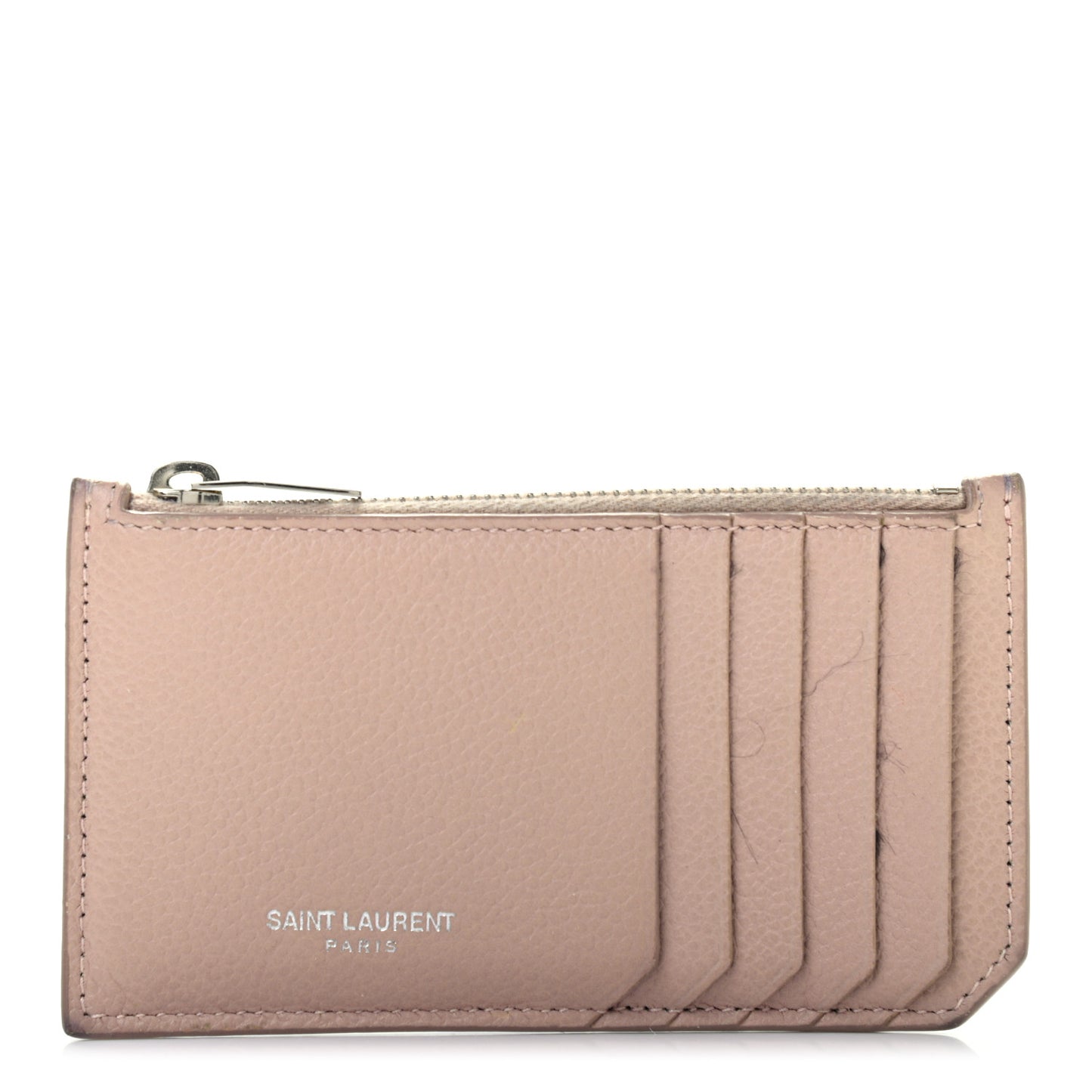 Grained Calfskin 5 Fragments Zip Pouch Card Holder Nude