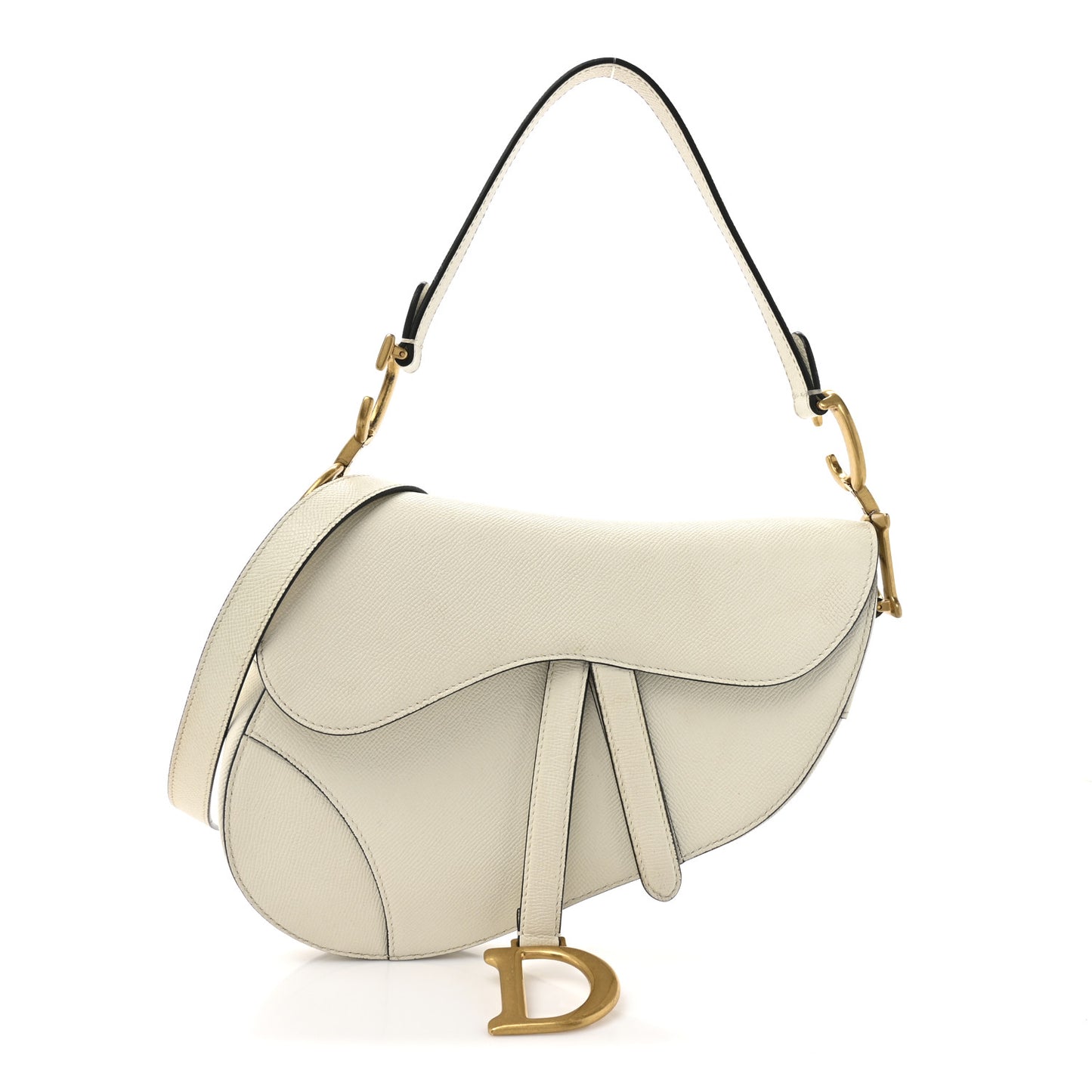 Grained Calfskin Saddle Bag With Strap Latte