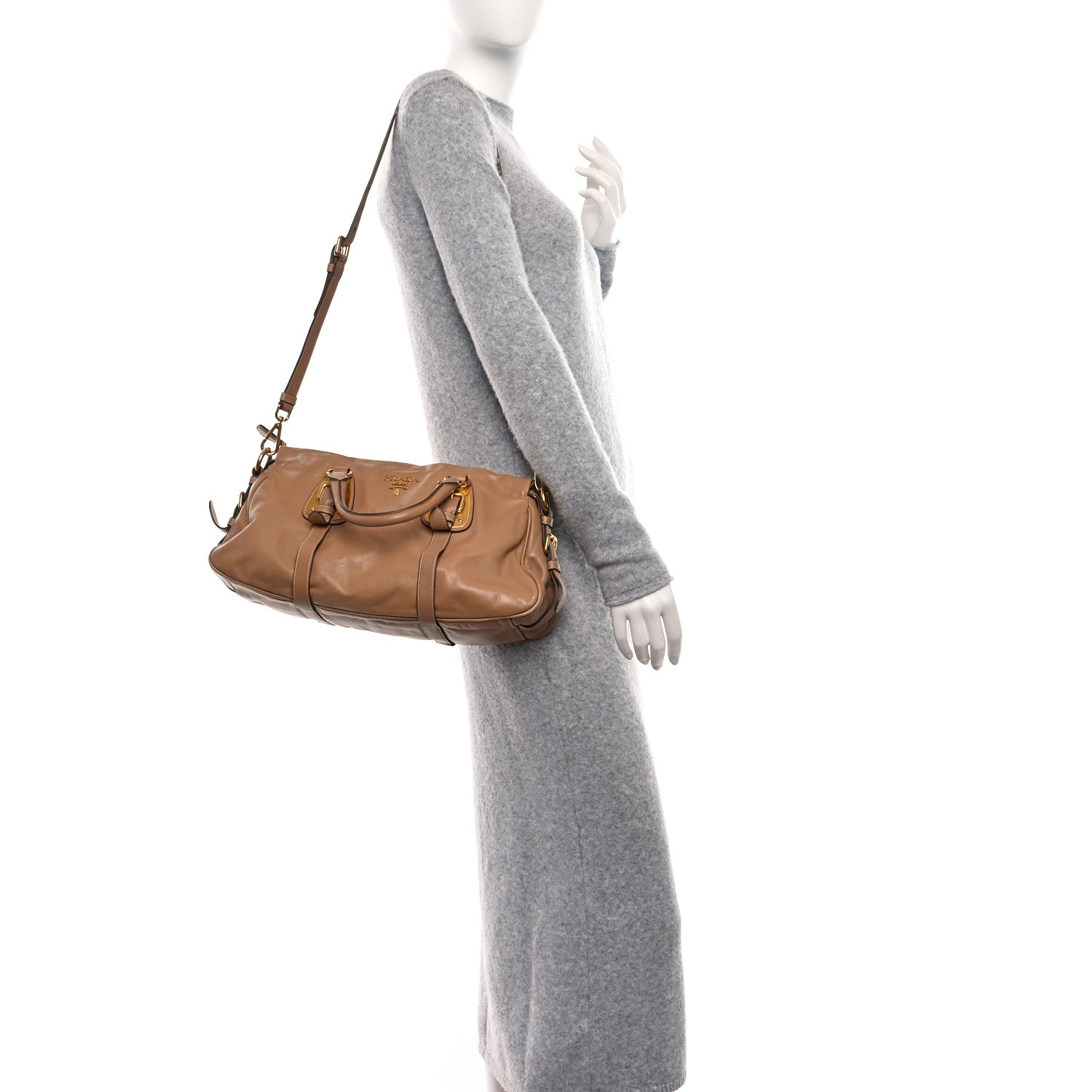 Prada Soft Calfskin Shopping Satchel Sabbia 2 of 16