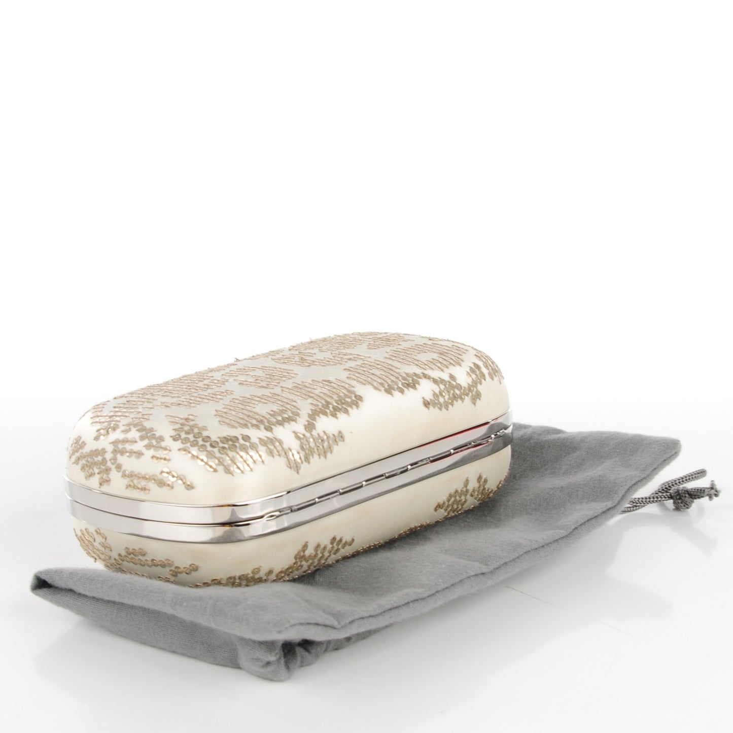 Sequin Crown Skull Box Clutch White