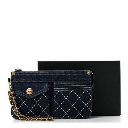 Chanel Denim Quilted Zipped Wristlet Clutch Blue 8 of 8