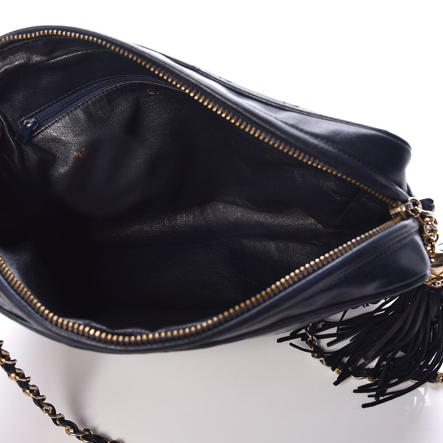 Lambskin Quilted Tassel Camera Case Navy