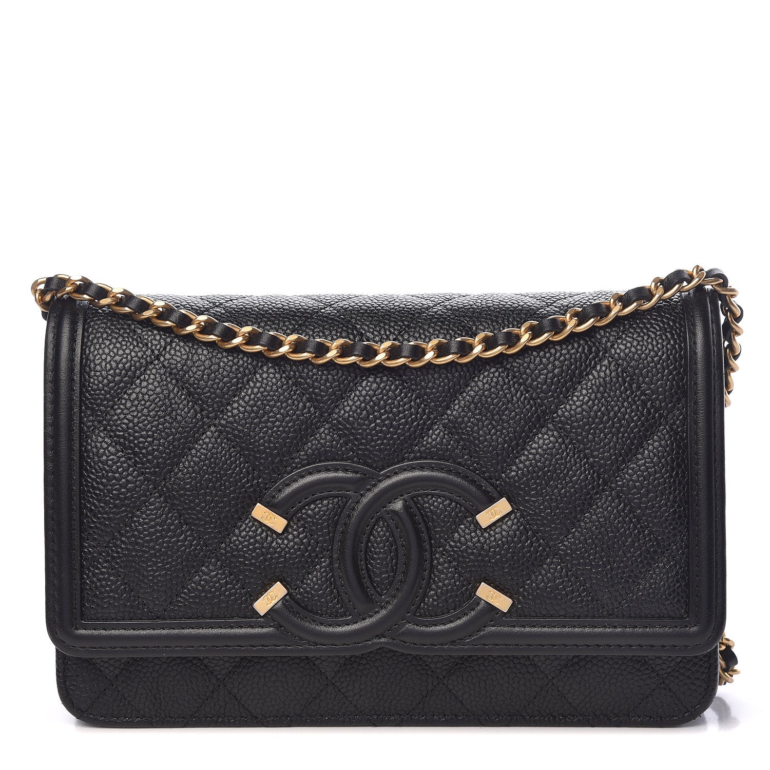 Chanel Caviar Quilted CC Filigree Wallet On Chain WOC Black 1 of 12