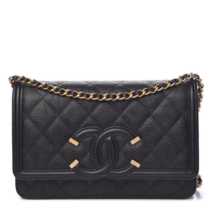 Chanel Caviar Quilted CC Filigree Wallet On Chain WOC Black 1 of 12