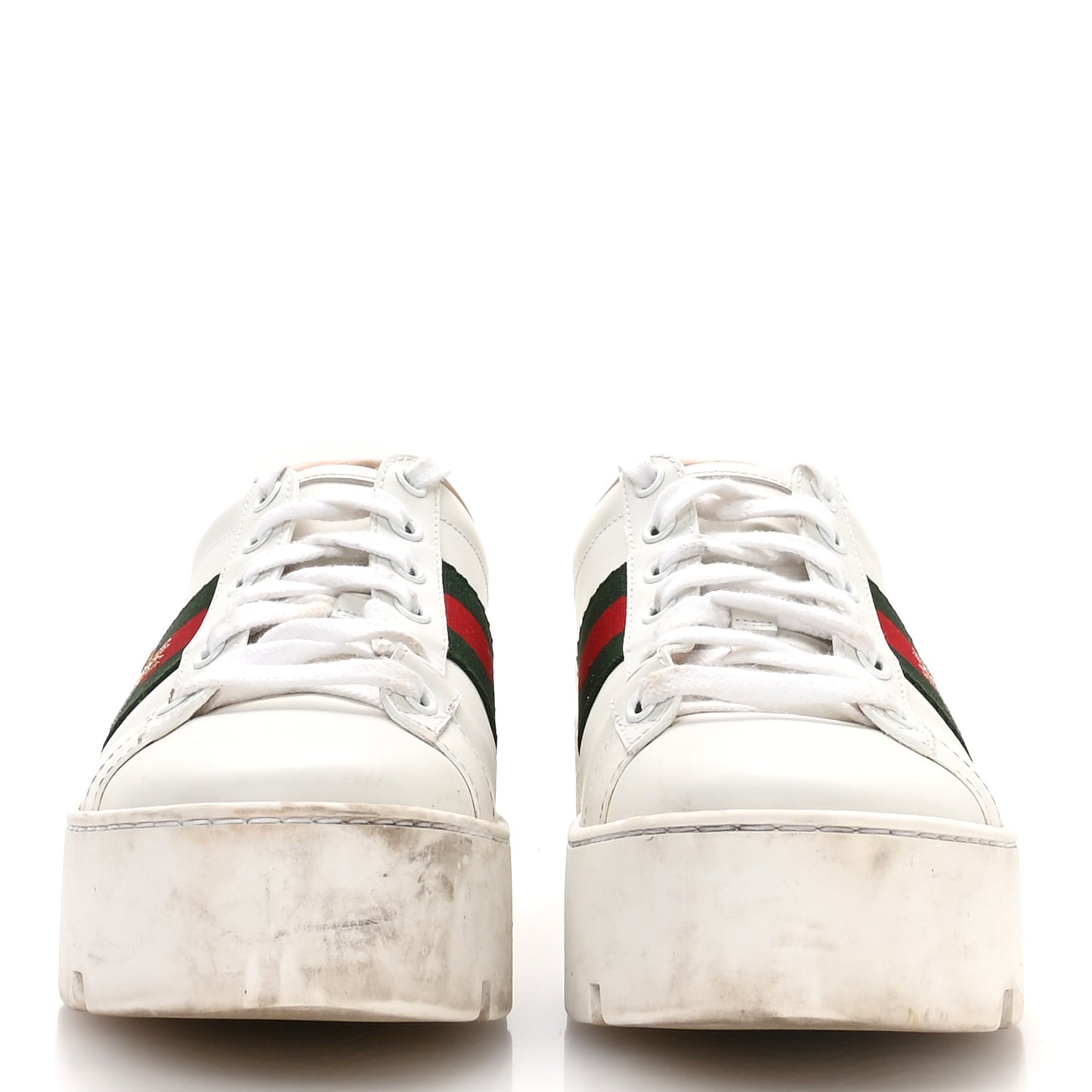 Calfskin Web Bee Embroidered Womens Ace Platform Sneakers 38 White