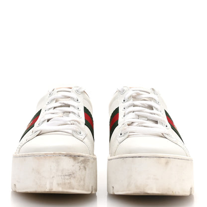 Gucci Calfskin Web Bee Embroidered Womens Ace Platform Sneakers 38 White 3 of 8