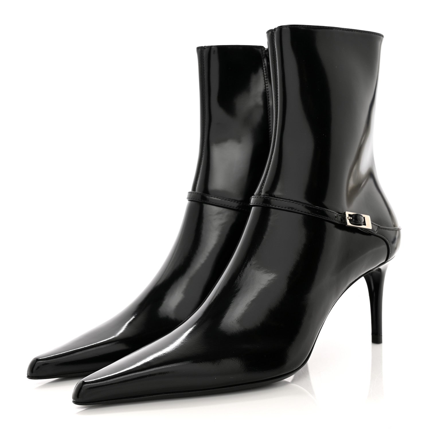Saint Laurent Patent Vendome Buckle Ankle Booties 36 Black 3 of 9