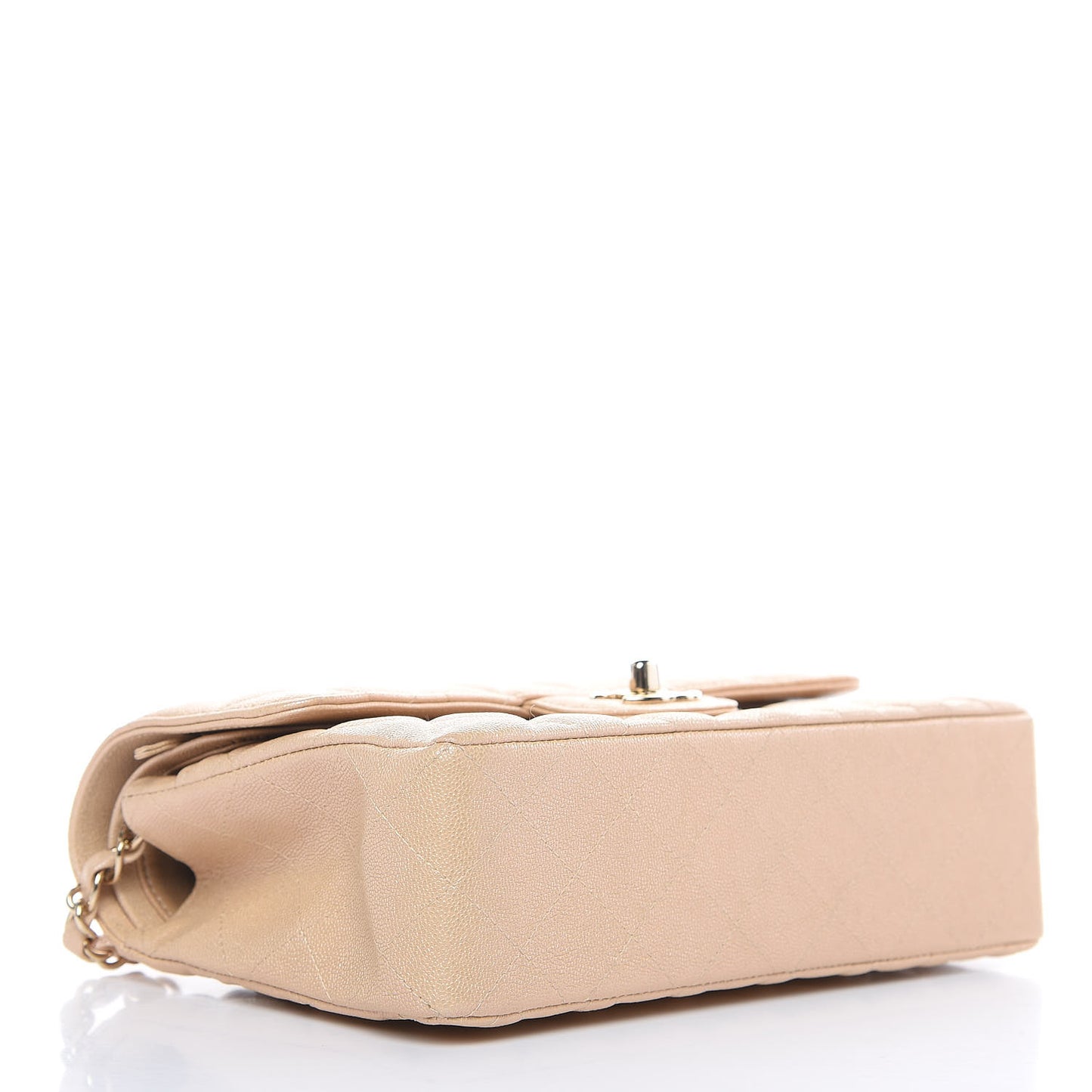 Iridescent Caviar Quilted Small Double Flap Beige