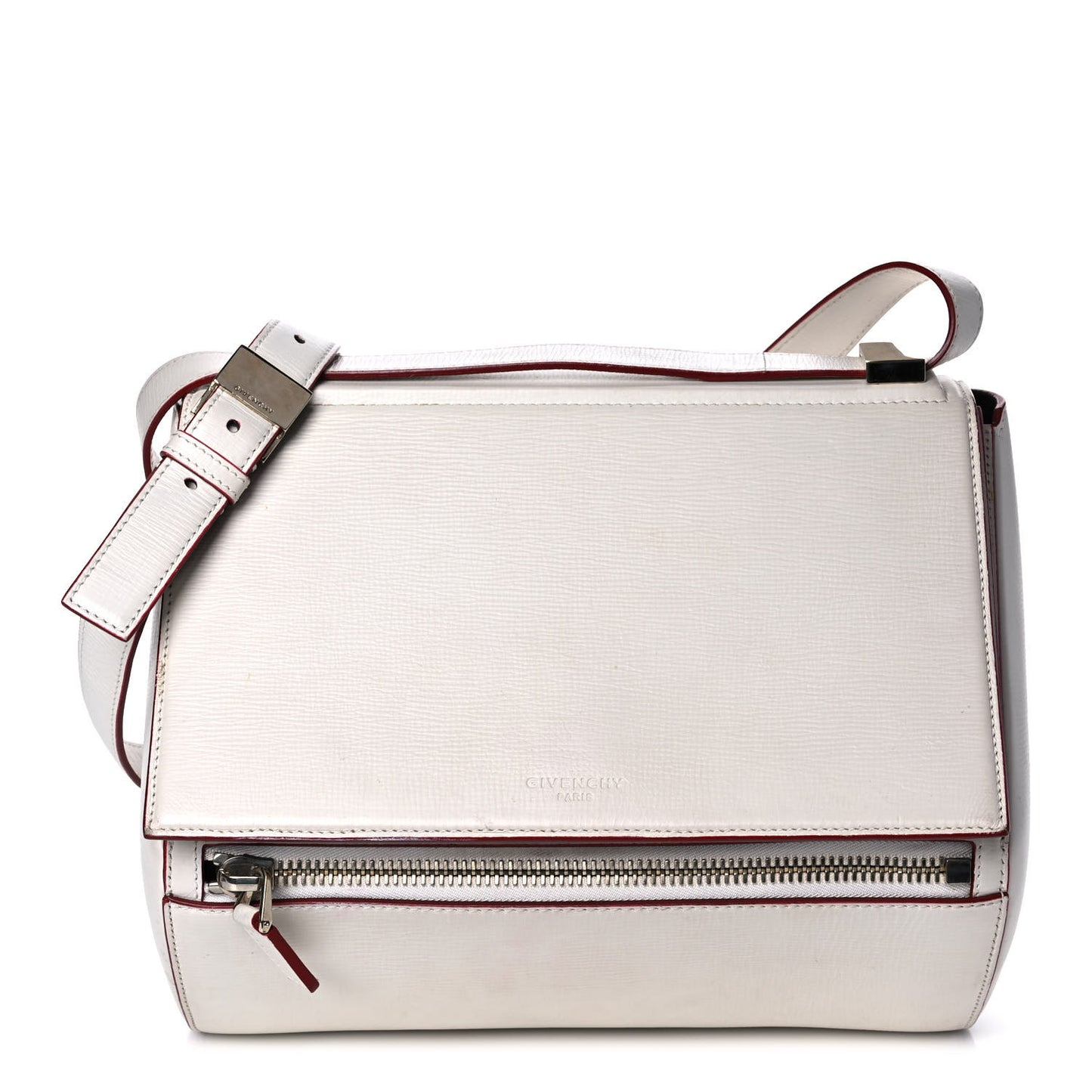Textured Calfskin Medium Pandora Box Crossbody Bag White