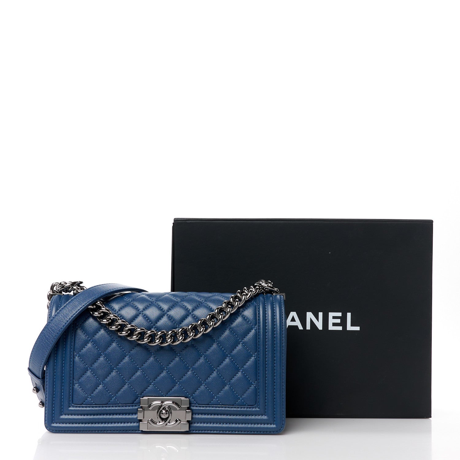 Chanel Caviar Quilted Medium Boy Flap Blue 11 of 11